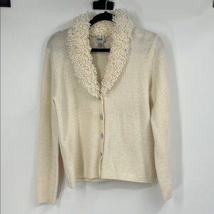 Chico's Cream Shag Collar Cardigan Size 1 Button Up